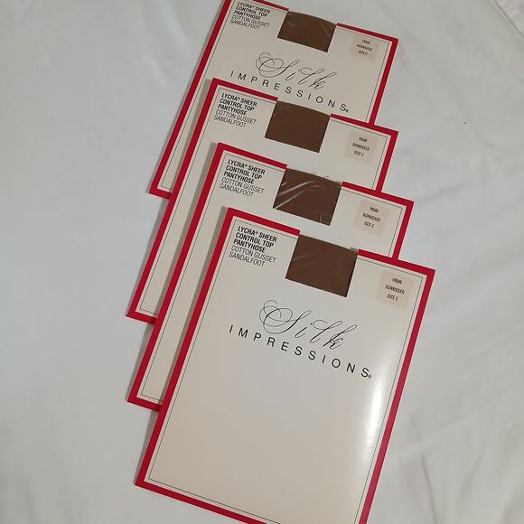 Box of 4 NEW Silk Impressions Sunkissed  sz C Lycra Sheer Control Top Pantyhose - Picture 1 of 4